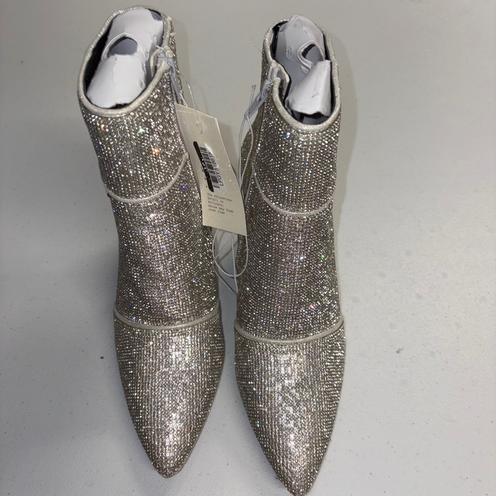 Wild Fable Cailin Rhinestone Ankle Boots Silver Pointed Toe Block Heel Size 8
